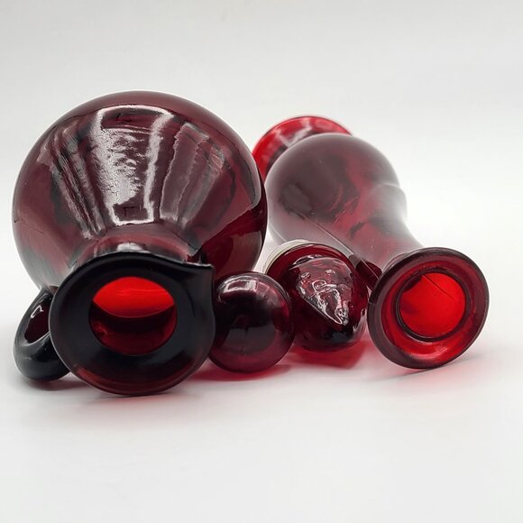 PAIR Vintage Avon Red Glass Bottles with Stoppers 5" Cruet 8" Perfume - Picture 8 of 10